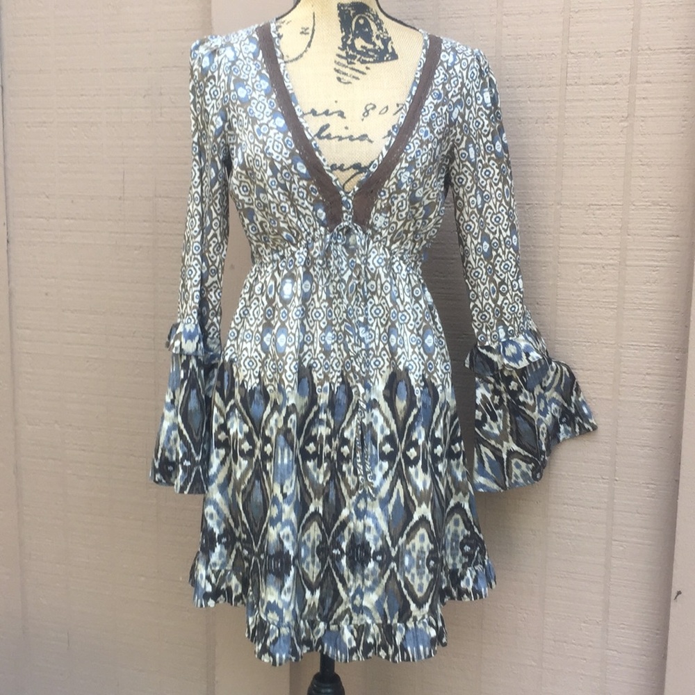 Sz XS Sancuary Clothing Blue Brown Dress EUC